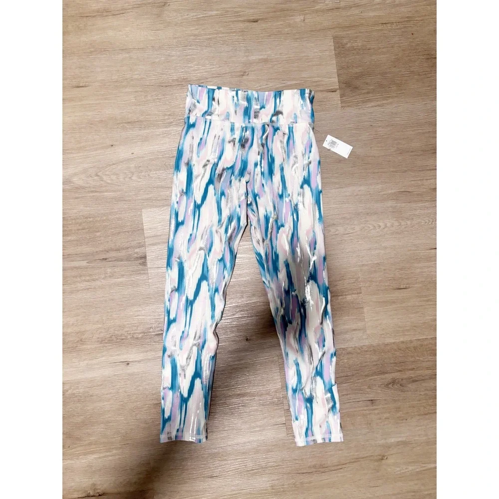 Old Navy Girls PowerPress High Waisted Abstract Foil Leggings L 10-12